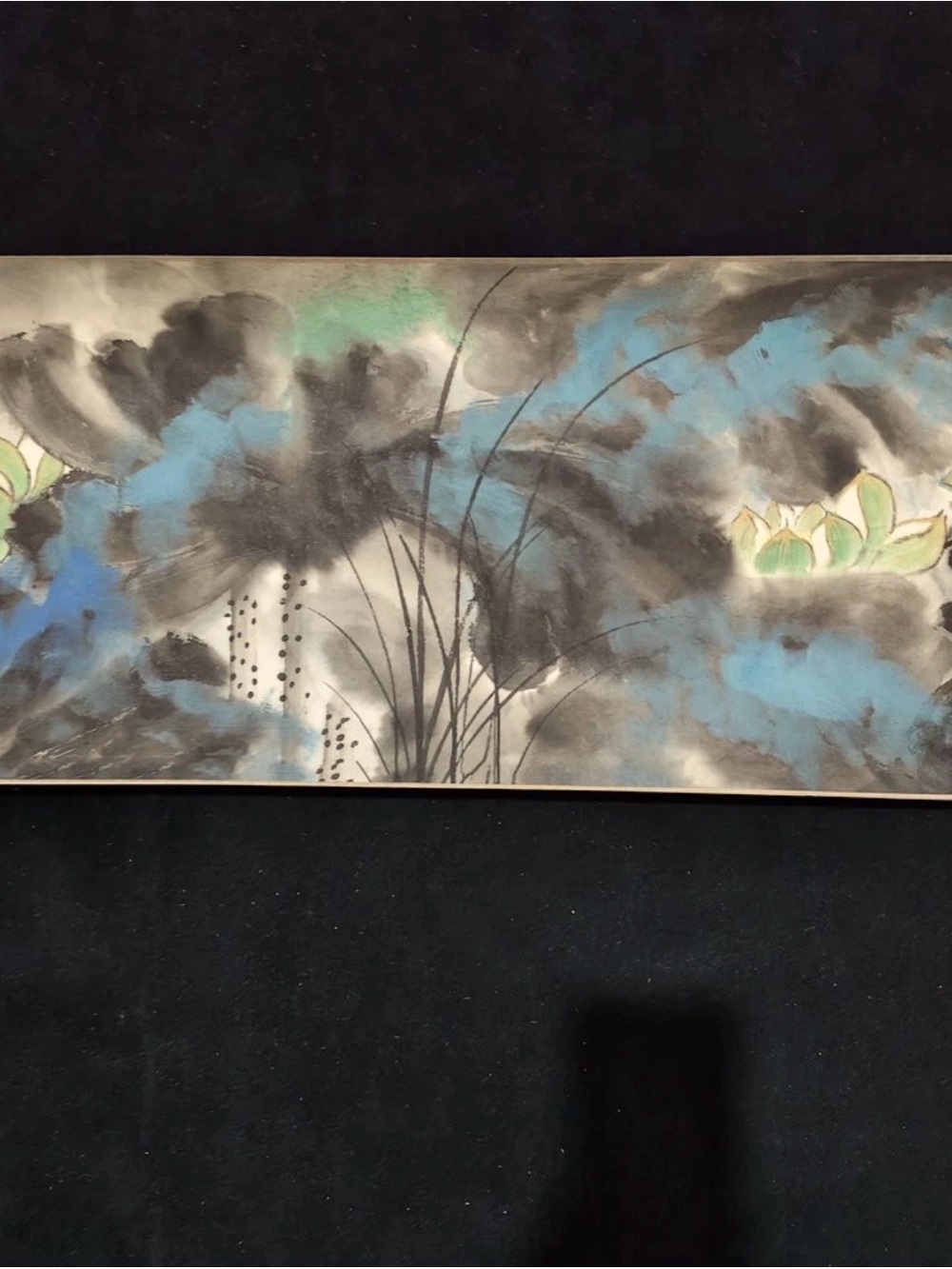 86in Chinese Old Long Painting Rice Paper Scrolls Lotus By Zhang Daqian 张大千 荷池清影
